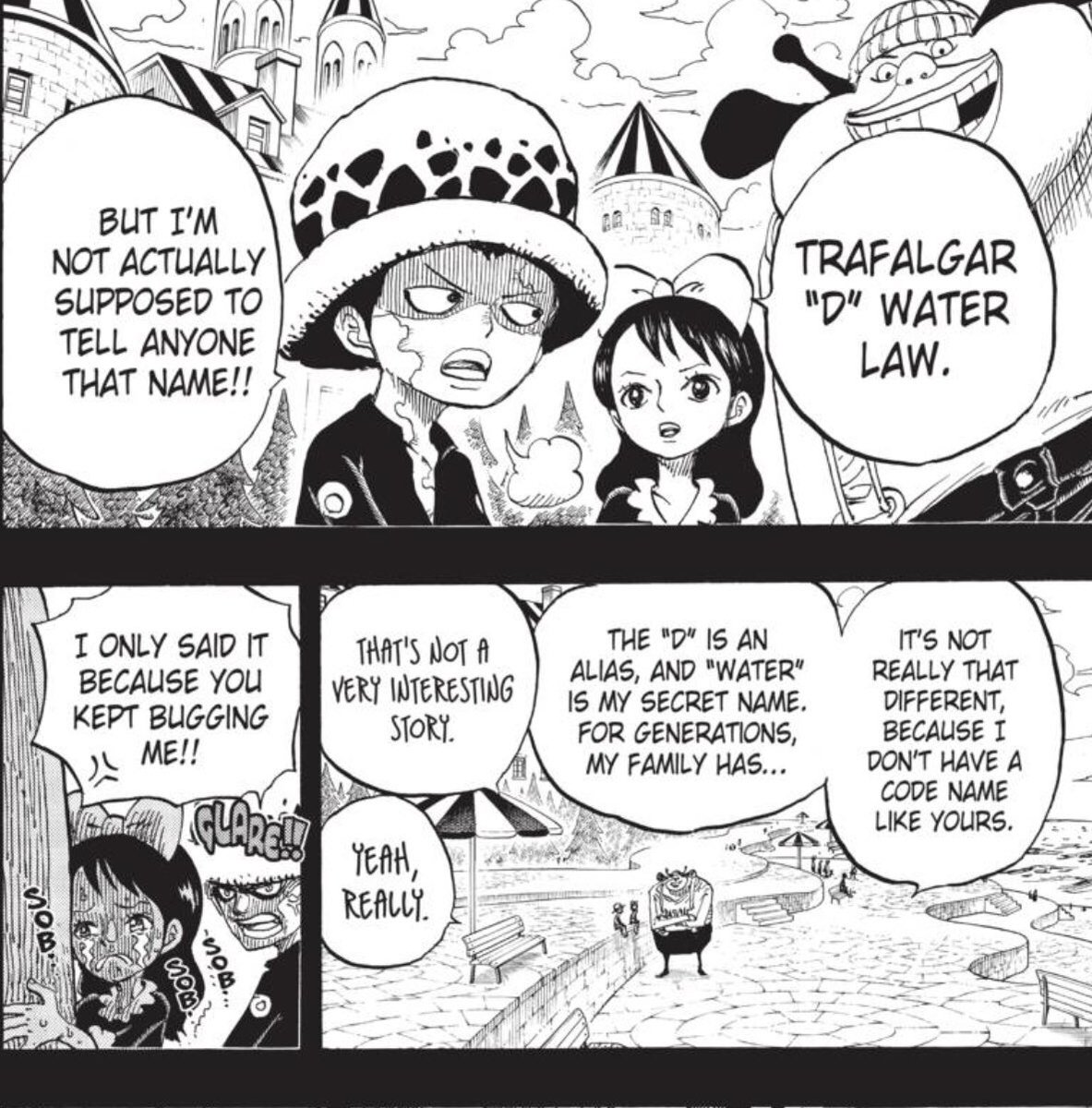 Luffy is unaware of his “D” name and Law is a bit more aware of the name, yet has no specific knowledge. I believe Kid is unknowing of his hidden “D” name, as we’ve seen strange circumstances occur in the birth of characters in the story.