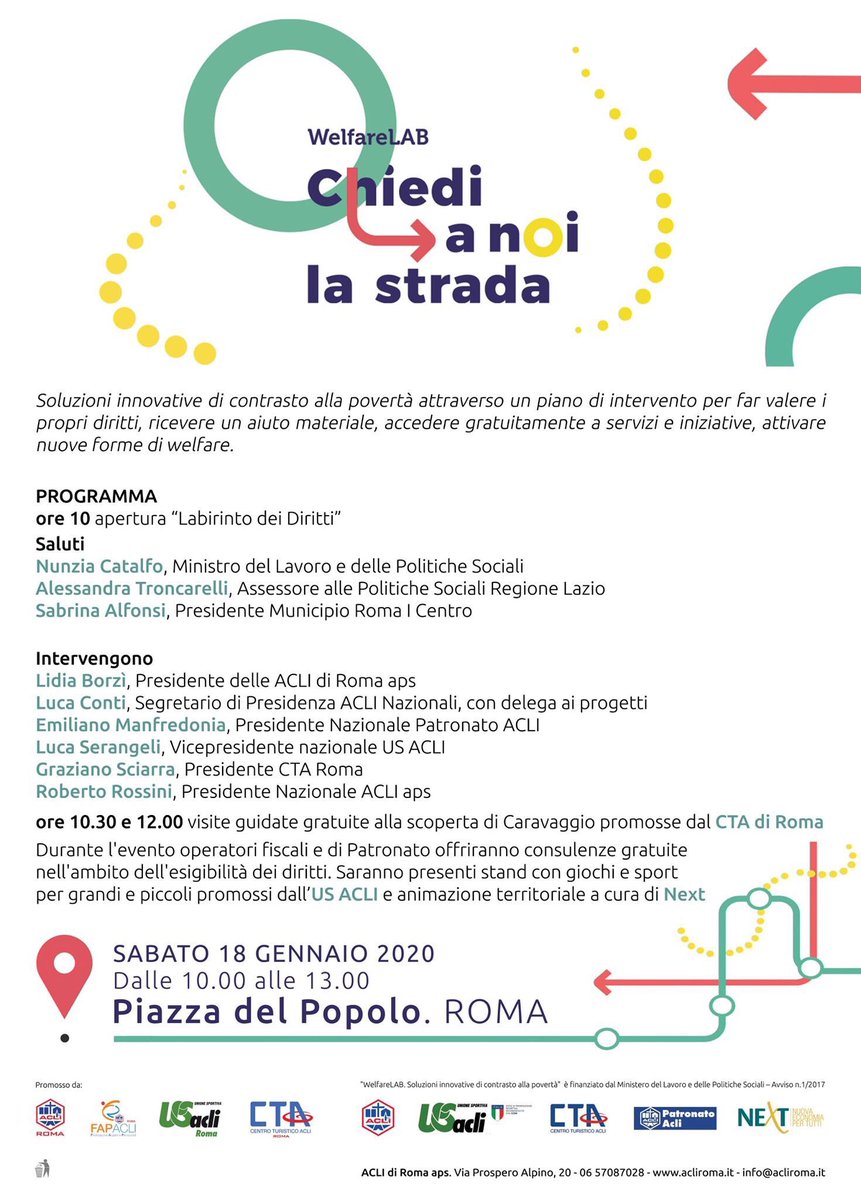 ACLI_Roma's tweet photo. #chiedianoilastrada 😉Questa mattina il buongiorno arriva da Piazza del Popolo. Tra poco l’evento conclusivo del progetto #WelfareLAB. Consulenze gratuite sull’esigibilità dei diritti, visite guidate alla scoperta di Caravaggio, animazione per bambini. Vi aspettiamo https://t.co/DrVNd3KZdg