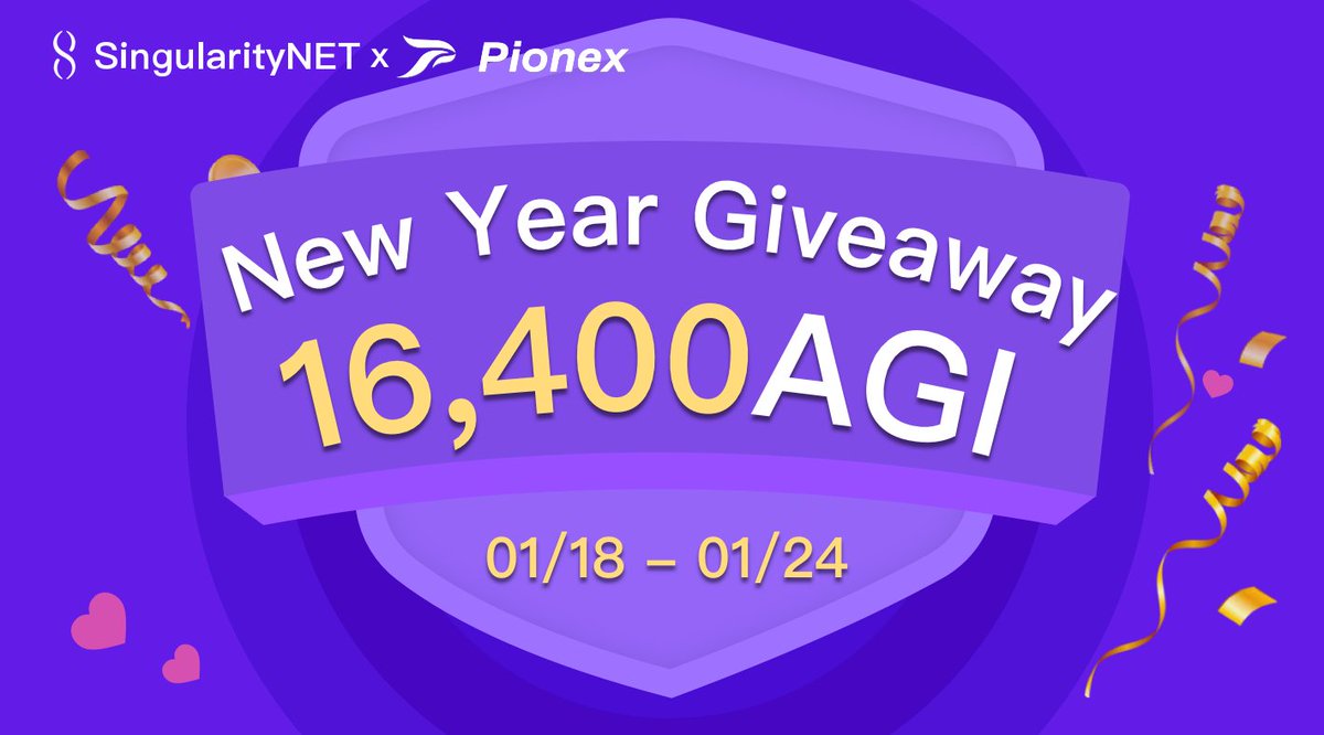 16,400 #AGI #NewYear #Giveaway is LIVE NOW!🎄
👉🏻Join: vyper.io/c/21725xhkeq

🎁One lucky person can get 6,400 #AGI and 100 people can get 100 #AGI each.

Remember to follow <a href="/singularity_net/">Old account</a> and <a href="/pionex/"></a>, then retweet and tag 2 friends.