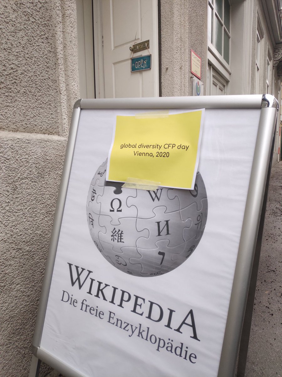 A Wikipedia poster with a note for the attendees of the global diversity CFP day.
