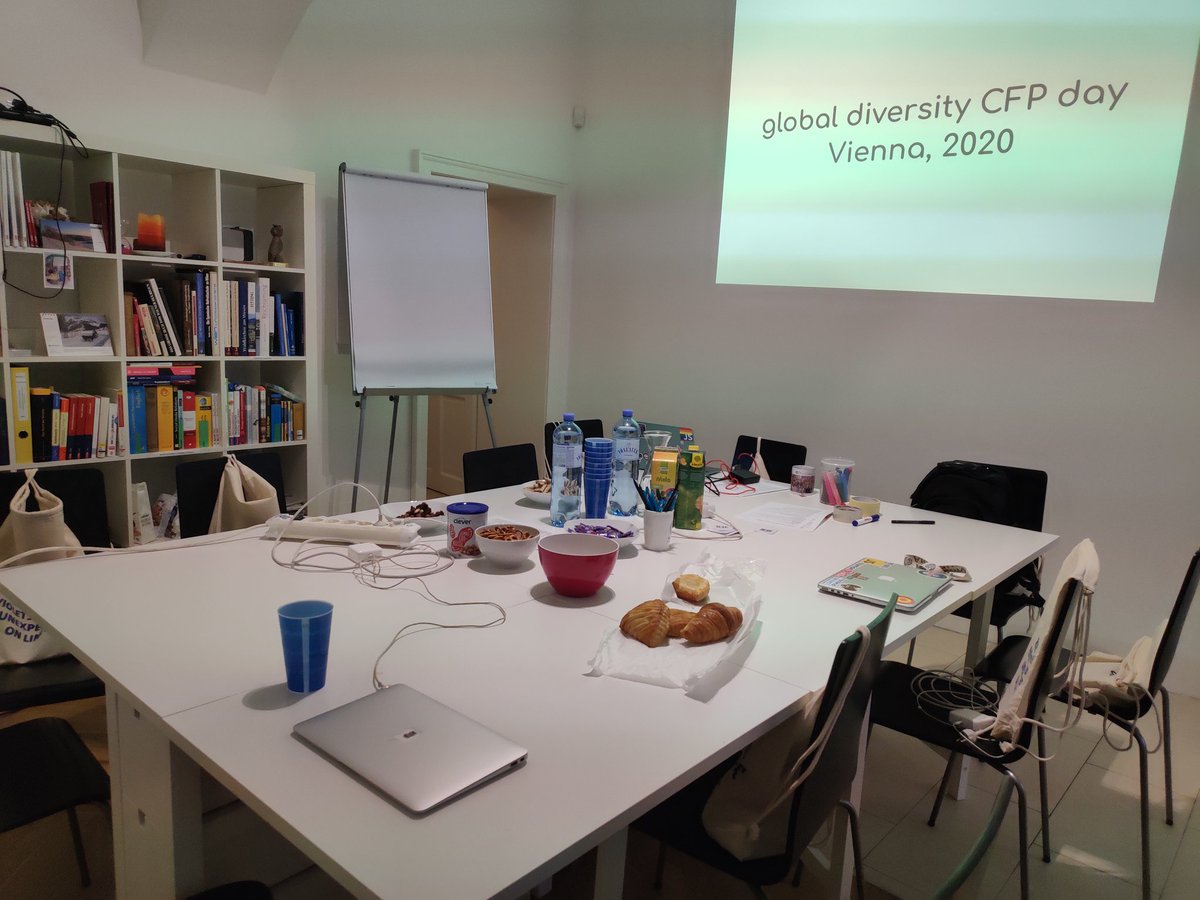 A table with snacks ready for the attendees of the global diversity CFP day.