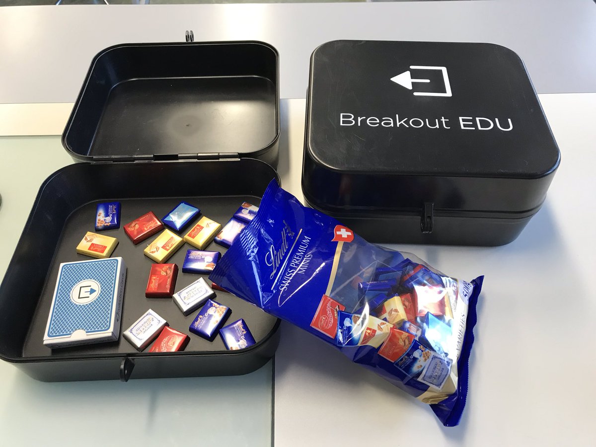Time2LearnAU's tweet photo. Loving this @breakoutEDU challenge at #activelearncon. HUGE engagement! Plus what better reward for success in Switzerland than #lindtchocolate!🇨🇭🍫 https://t.co/jthi8sl54K