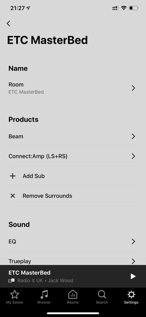 1mrmilo's tweet photo. @SonosSupport No not set up with HomeKit though I think they are interpreted now but not a feature I use. 
I changed the name last night, watched tv for a bit and was no change. Radio came on this morning via a timer and I’ve noticed it a changed. https://t.co/N8qfapF3gU