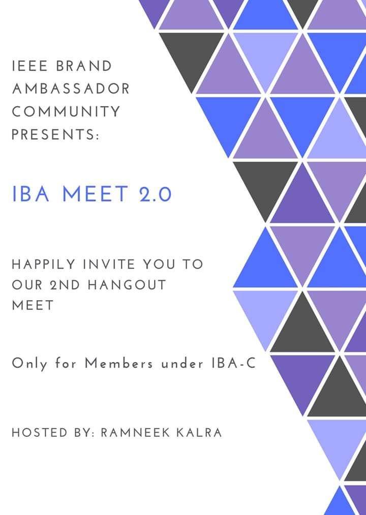 RamneekUnique's tweet photo. Going to host IBA Meet 2.0 on Google Hangout. Only for Members under IBA Community.
Soon will be conducting offline workshop! (Invitations are welcomed from various Student Branches on iba.ieeecommunity@gmail.com)
#ieee #ieeebrandambassador #ibacommunity
@anupmathakur92 https://t.co/ZgAPnTDWJR