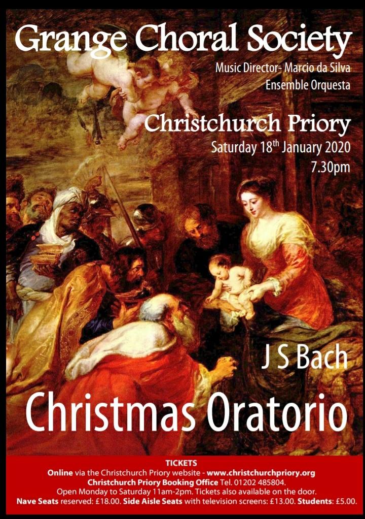 #JSBach Christmas Oratorio tonight <a href="/thepriorychurch/">Christchurch Priory (archived)</a> with Grange Choral Society, @EnsemblOrQuesta players and soloists; <a href="/SopranoEmily/">Emily Armour</a>, @mezzocolwell, <a href="/KWhiteTenor/">Kieran White</a> and @JHollandAvery.

JSBach • Christmas Oratorio • 7:30pm