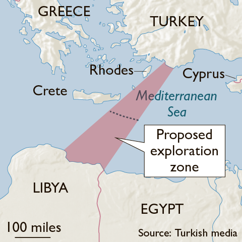 Chris Stephen on X: "#Libya This is the holdup for tomorrow's Libya peace talks in Berlin. Turkey and Libya's Tripoli government have declared control of two sections of the Med for gas