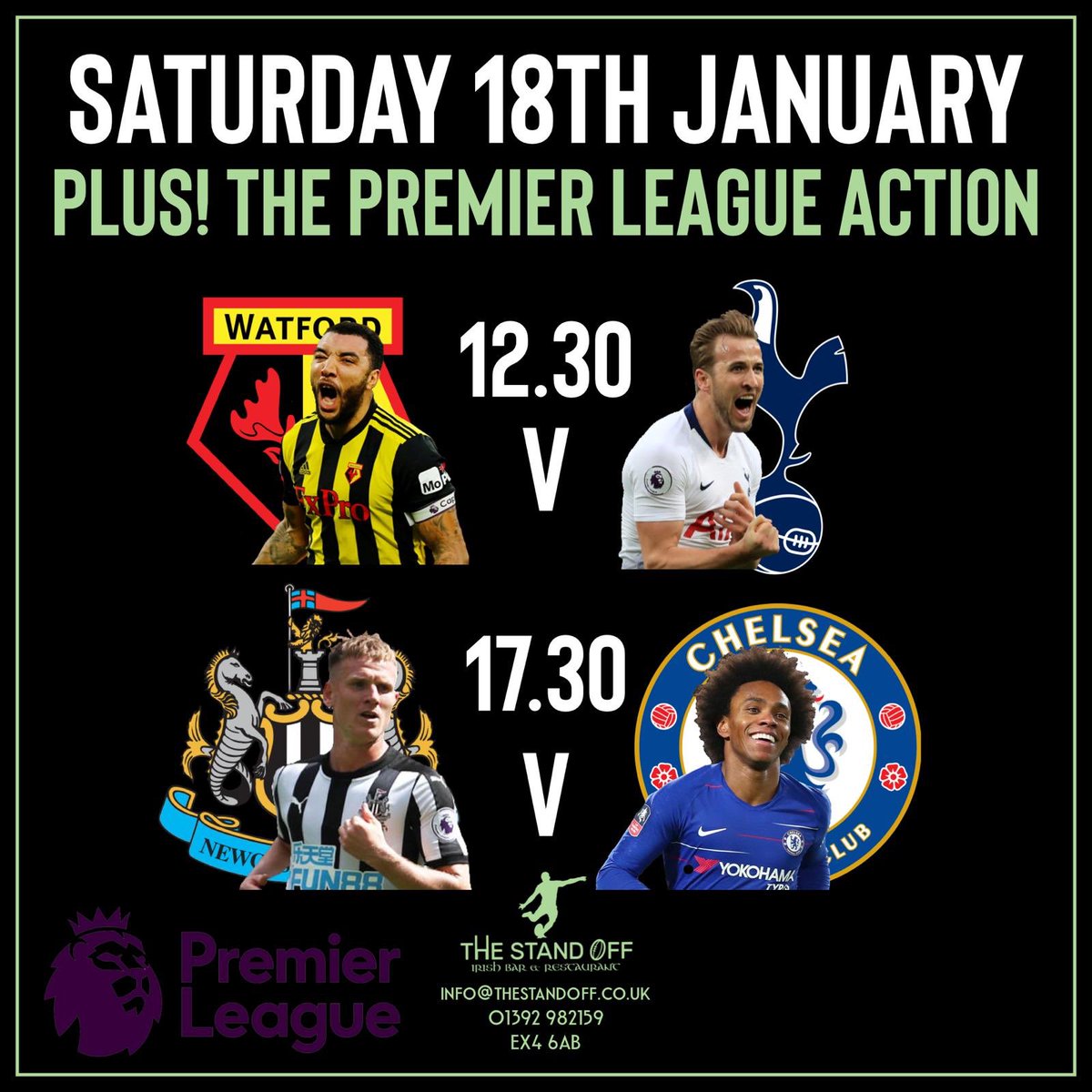 TheStandOffExe's tweet photo. Final Round of the @ChampionsCup 

Catch ALL the action @TheStandOffExe 

If you’re not at Sandy Park, catch the @ExeterChiefs in action from 17:30 and then we have a real treat as Sam &amp; The Strings takes to the stage! #PerfectSaturdays 🍻 🏉 🎶 https://t.co/9244VFoI8n