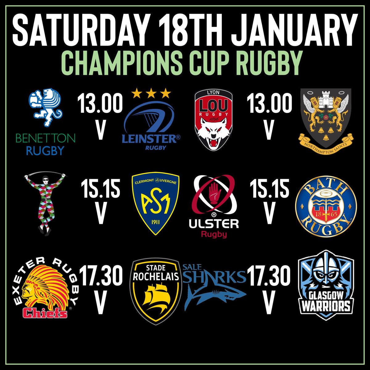 TheStandOffExe's tweet photo. Final Round of the @ChampionsCup 

Catch ALL the action @TheStandOffExe 

If you’re not at Sandy Park, catch the @ExeterChiefs in action from 17:30 and then we have a real treat as Sam &amp; The Strings takes to the stage! #PerfectSaturdays 🍻 🏉 🎶 https://t.co/9244VFoI8n