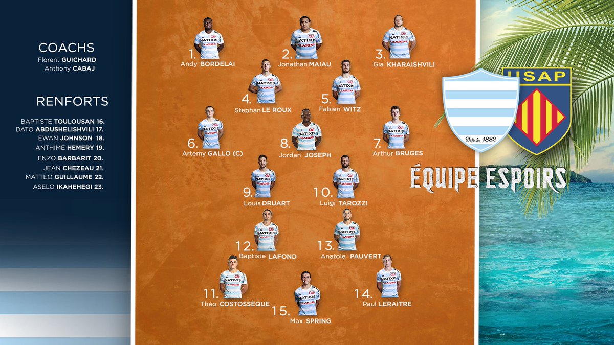 ESPOIRS | Les Ciel &amp; Blanc reçoivent les leaders de la poule  !

🏉 Racing v USAP
🗓 Dimanche 19 janvier
⌚️13h30
📍 Terrain Synthétique - Centre d'entrainement

Découvrez l'itw du coach ➡️bit.ly/2NF7JTI

Venez soutenir les espoirs, ils ont besoin de vous🔥

#RacingFamily