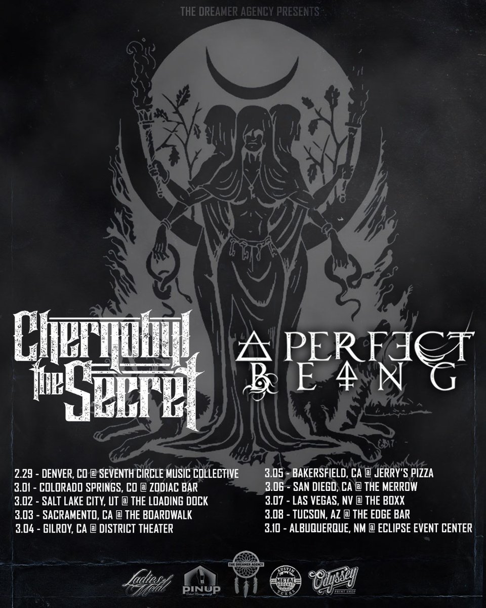 ChernobylSecret's tweet photo. 🎶 NEW TOUR ANNOUNCEMENT 🎶
Catch us at any of these dates! 👇
With @APerfectBeingLV 
@pinupartist
@ladiesofmetal
@atxmetalpodcast
#odysseyprintshop
#thedreamersagency
#chernobylthesecret https://t.co/G9txMTe2CI