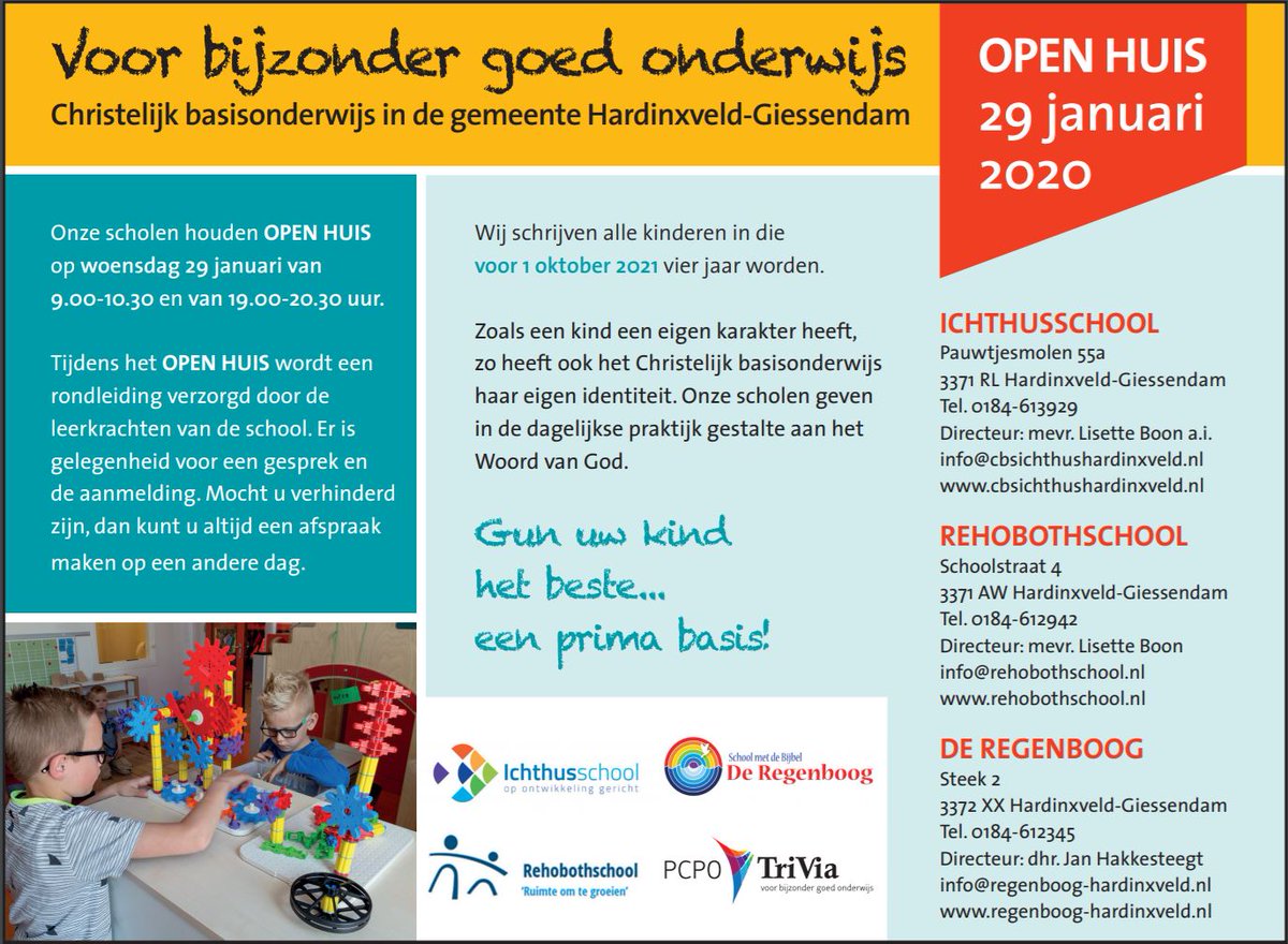 RehobothHG's tweet photo. Onze scholen houden open huis op woensdag 29 januari 2020 van 09:00 - 10:30 uur en 19:00 - 20:30 uur. https://t.co/jRYVlJVJjj https://t.co/8jeR8UTP5h
