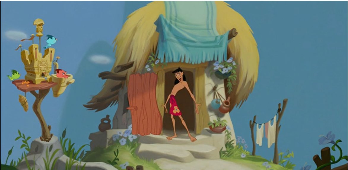 Neither Kuzco & Pacha have nipples. Kronk most definitely has nipples but he’s too modest to be topless.