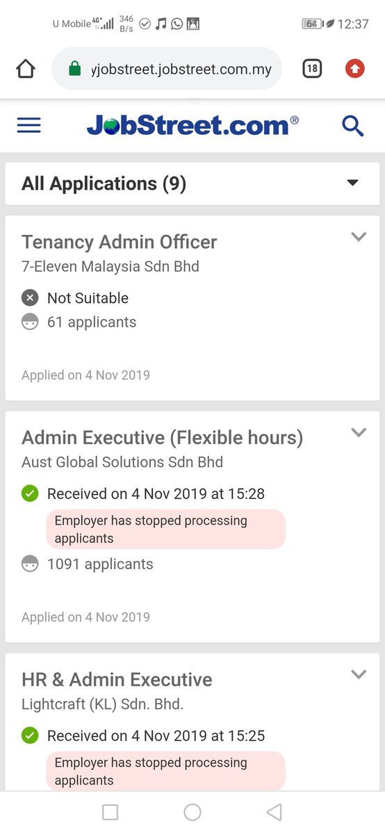 Contoh, apply kat Jobstreet, aku screenshot application yang aku dah mohon