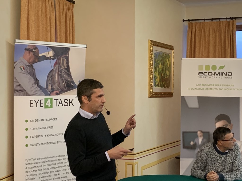 EcoMindSoftware's tweet photo. Antonio Locane anticipa la demo di #Eye4Task presentandone architettura e tecnologie che saranno implementate in futuro tra cui Analytics #staytuned #EcoMind #kickoff2020 https://t.co/qD7hzEaiUT