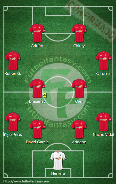 XI #CAOsasuna: Herrera, Nacho Vidal, David García, Aridane, Íñigo Pérez; Roberto Torres, Oier, Brasanac, Rubén García; Adrián, Chimy