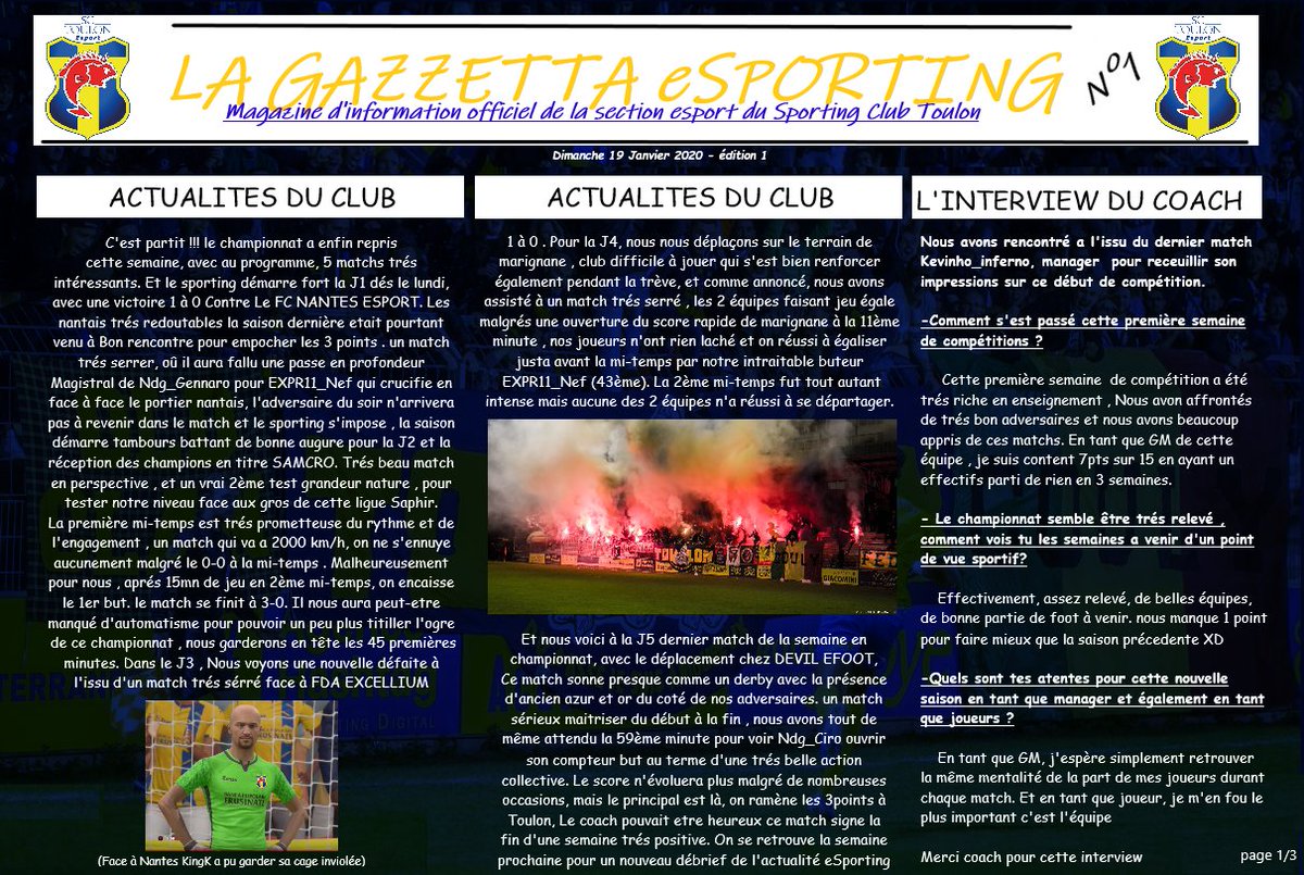 Sc Toulon Esport On Twitter Un Peu De Lecture Avec Notre 1ere Edition Du Magazine La Gazzetta Esporting Actualites Resultats Classement Interview Retrouvez Toutes Nos Infos De La Semaine Sportingtoulon