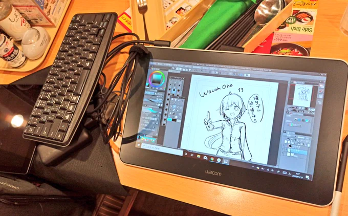 というわけでwacom  one3時間ほど使ってみました。Windowsタブレットとモバイルバッテリーがあればお外でも使えました。視差はあるけどホバー・追従性・ジッターなしとSurface以上の描き味です。ほぼ液タブ。(液タブだけど)Surfacepro6とwacomoneの組み合わせがコスパ最強かも。 