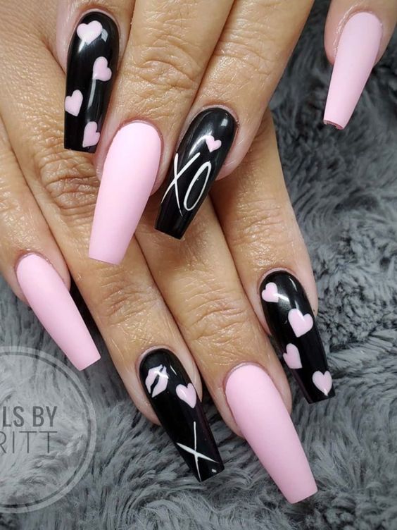 Valentines Nails | Pink Heart February Nails Hmade Acrylic Press On Na –  3rdpartypeople