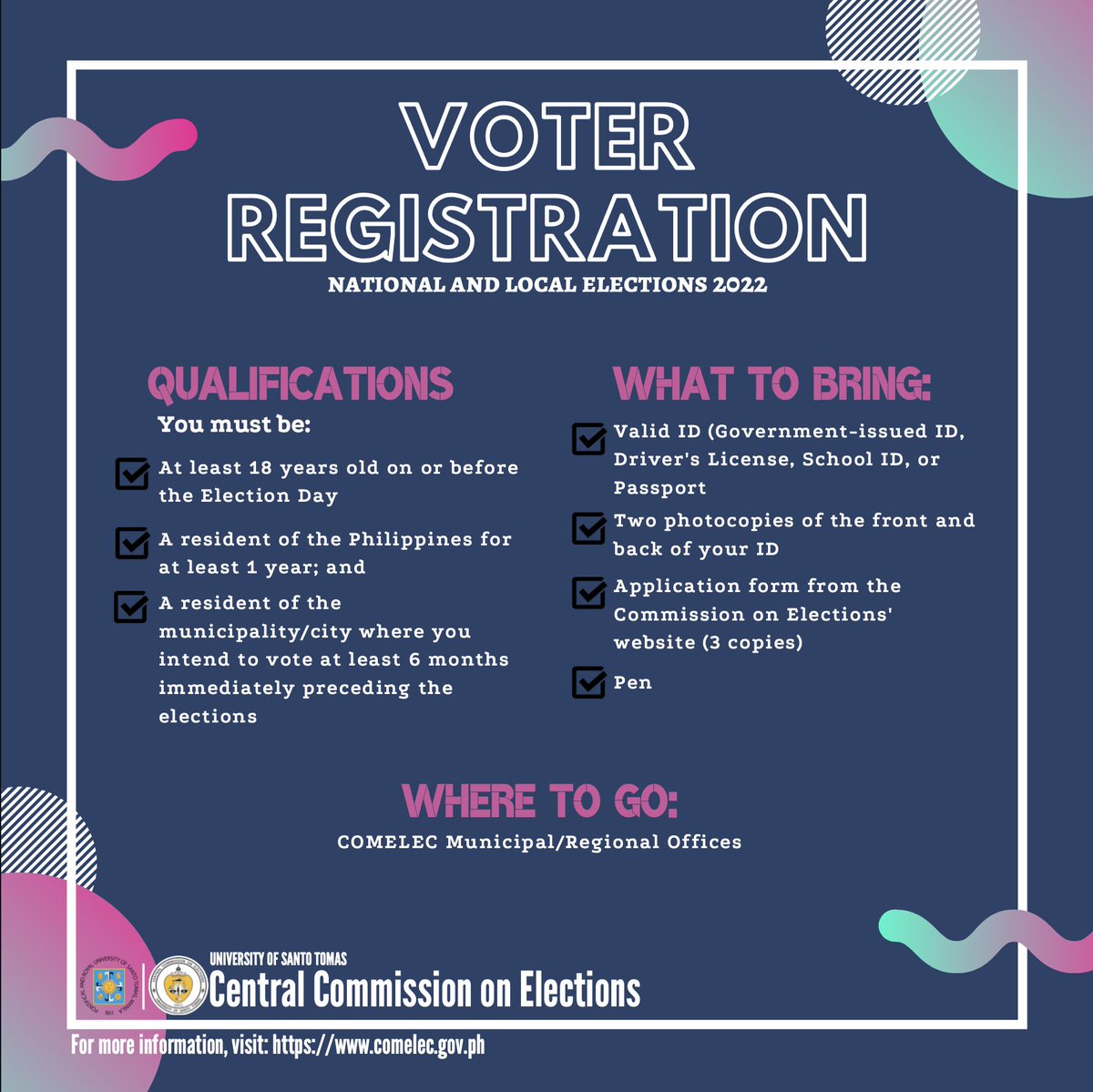 Thomasians, are you ready for the 2022 Presidential Elections?⚖

As a Filipino Citizen, it is our responsibility to exercise our right to suffrage. Your vote can change the future of the Philippines.💛

#VoterReg2020
#MagpaRehistroKa