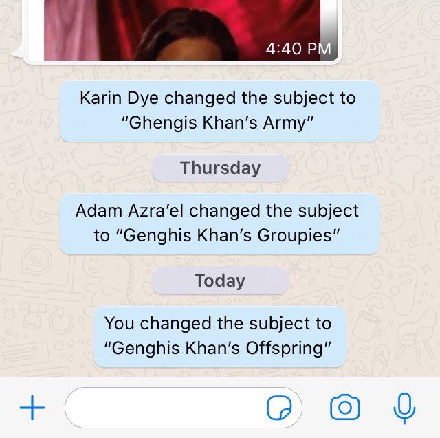 StGeorgesFolly's tweet photo. The primary function of the SGF WhatsApp chat is...constantly changing the name of the SGF WhatsApp chat to annoy each other. #importantbandstuff https://t.co/OqPXfX3c5k