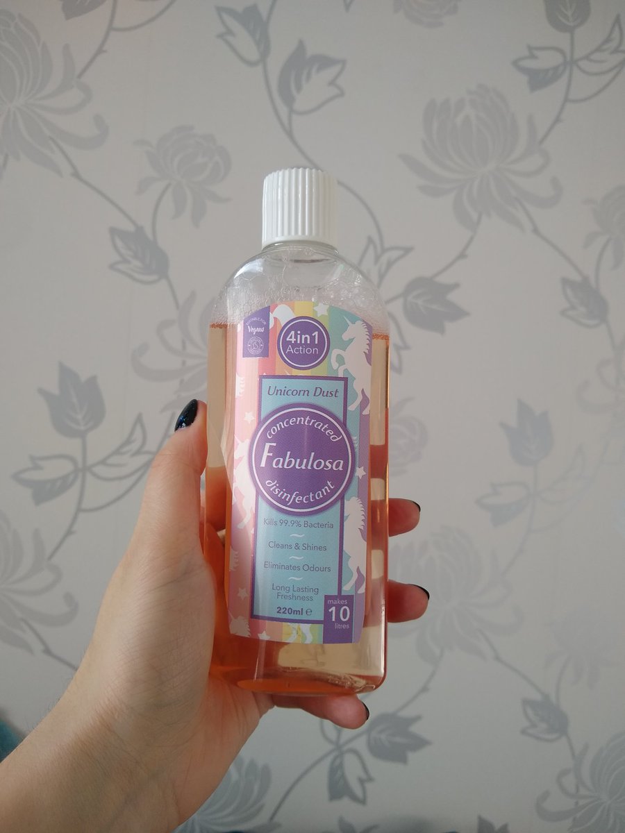 Bottle of disinfectant with unicorns on