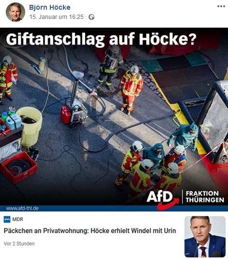 AZeckenbiss's tweet photo. #AFD Panikmache mal wieder völlig unbegründet.
Kein Gift, Björn #Höcke hat eine #Urinprobe erhalten.
https://t.co/iplVviQFef https://t.co/BnoRuY5Ku3