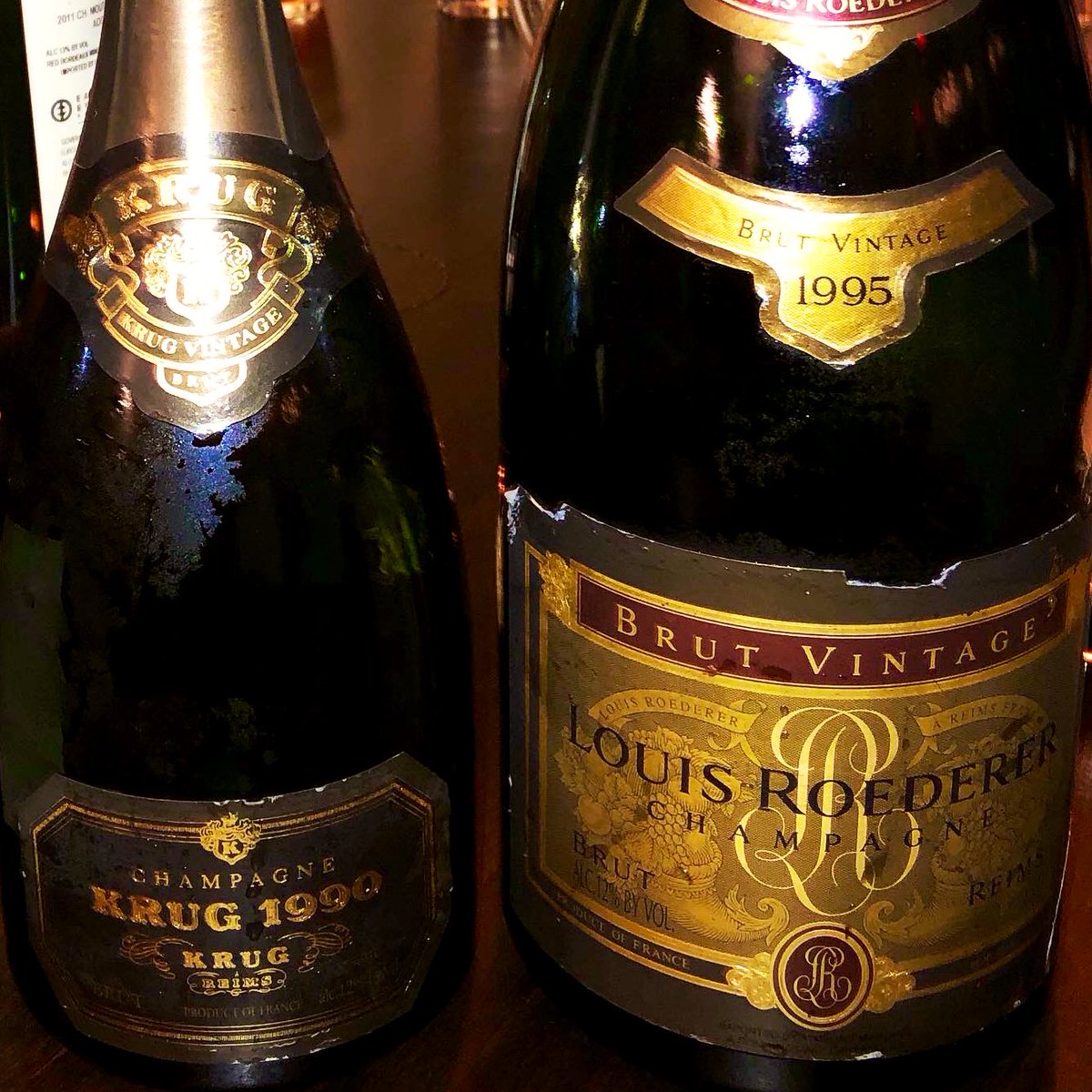 A spectacular duo from #champagne  - 1995 <a href="/LouisRoederer_/">Louis Roederer</a> from Magnum is still in its youth with a fresh, zippy, fruit and cream profile. 1990 <a href="/Krug/">Krug Champagne</a> is in a perfect spot with a nutty, creamy, biscuity profile with just a touch of spice.  These two were well enjoyed.