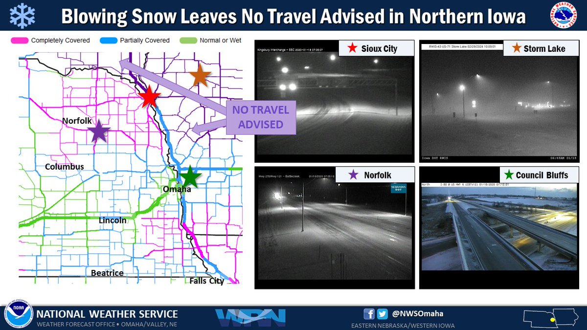 NWSOmaha's tweet photo. NO TRAVEL IS ADVISED in parts of eastern South Dakota and northern Iowa due to blowing snow. 

How much of an excuse to stay on the couch do you really need? 

#IAwx #SDwx #NEwx #IAroads https://t.co/qK8rAAYRHx