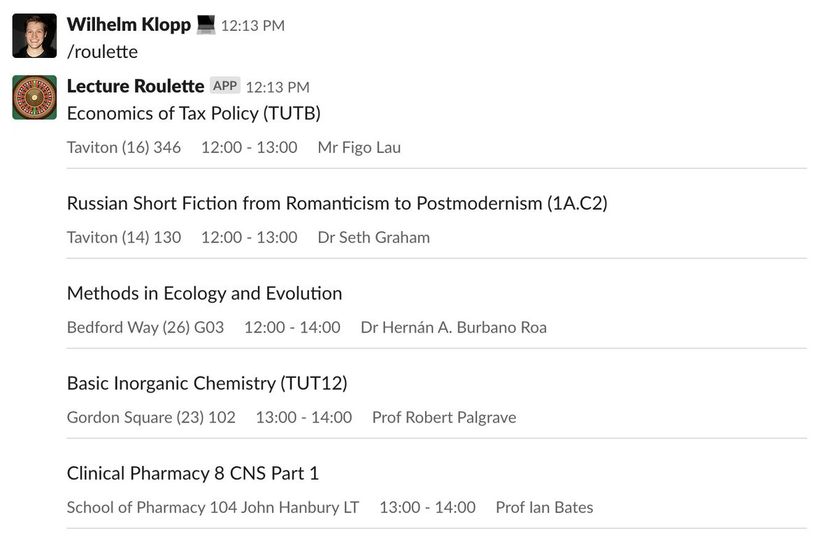 Lecture roulette screenshot showing 5 random lectures
