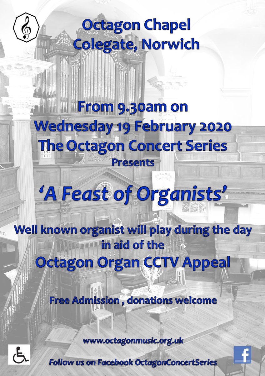 Mr Warns is taking part in ‘A Feast of Organists’ on Wednesday 19th Feb at Octagon Chapel, Norwich at 12:30pm. Organists are playing during the day in aid of @OctagonNorwich Organ  CCTV Appeal. Everyone welcome for as little or long as you like - free entry, donations welcome.