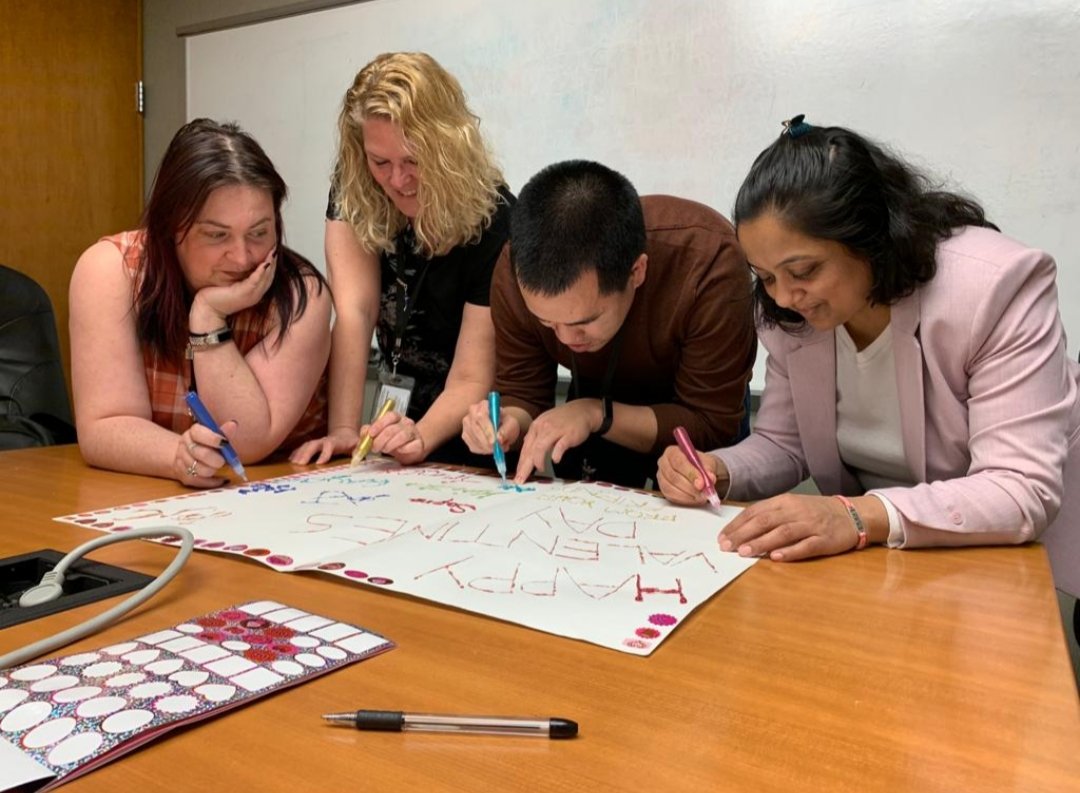 BlueAshes5's tweet photo. January's team meeting was craft stations! First up is the Valentine's Day card for Caroline Place Retirement home. #januaryfun #starttheyearoffright #blueashes #teammeeting #craftspeople #Valentinesdaycard #HNCC #teamworkmakesthedreamwork https://t.co/6cnwtsnUOo