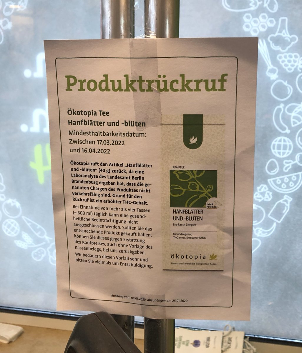 Produktrückruf von Hanf-Tee wegen zu viel THC.