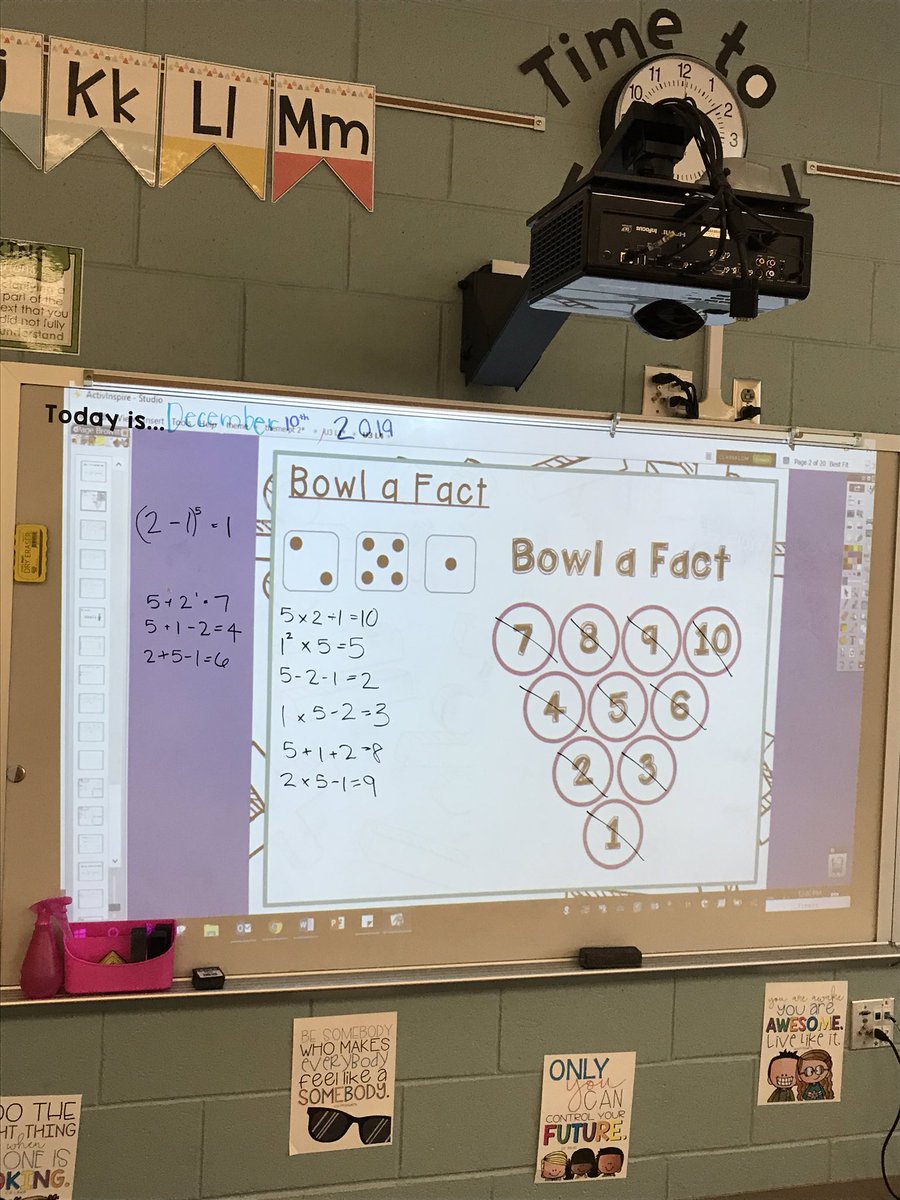 Ss working together to knock down all 10 pins in Bowl-A-Fact! A quick, simple way to get the students thinking about math. They love this warm up!