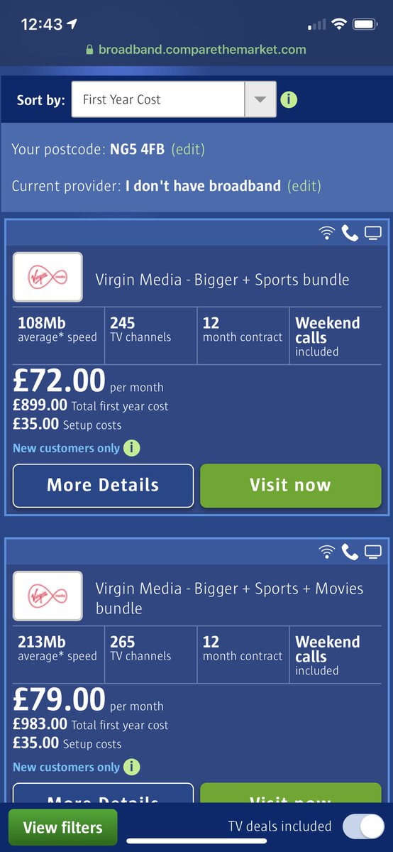 . @virginmedia offer such fraudulent deals via @comparethemkt I have spoken to three different people on the phone who all have completely misled me. The initial deal is also EXTREMELY misleading as it excludes HD @SkySports - shame on you @richardbranson