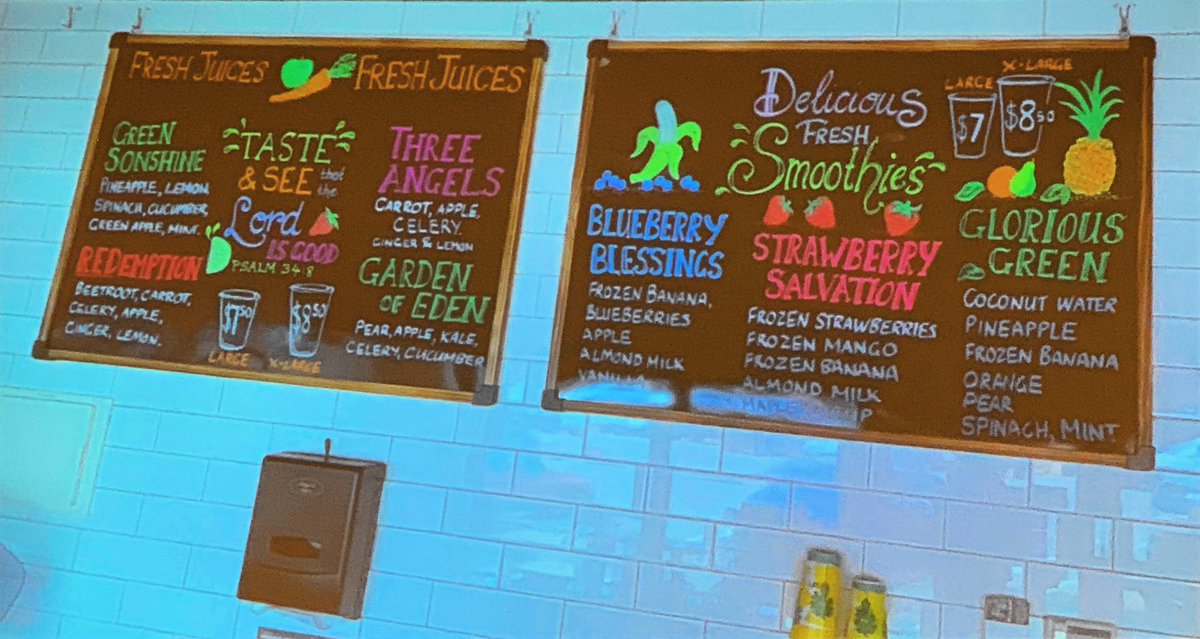 prertonkohler's tweet image. Veja o nome dos sucos e smoothies oferecidos por um de nossos centros de influência na Austrália. Cada detalhe é uma oportunidade para compartilhar nossa mensagem bíblica ou criar oportunidades para perguntas e conversas sobre #Bíblia, #salvação e #esperança.  #TodosPelaMissão