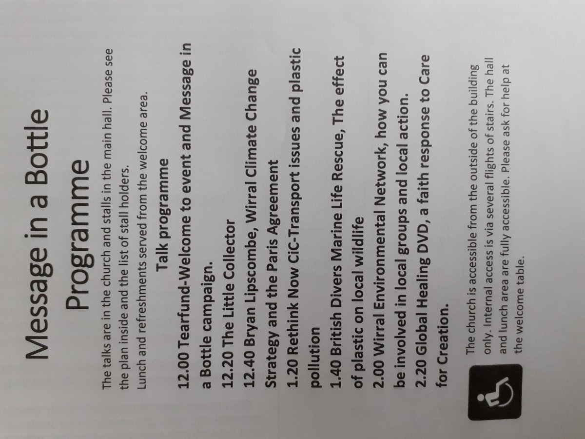 The message in a bottle event programme, with talks between 12pm and 3pm.