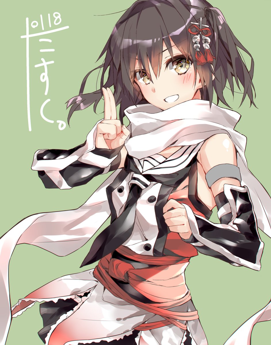 sendai (kancolle) ,sendai kai ni (kancolle) 1girl solo scarf smile two side up white scarf brown eyes  illustration images