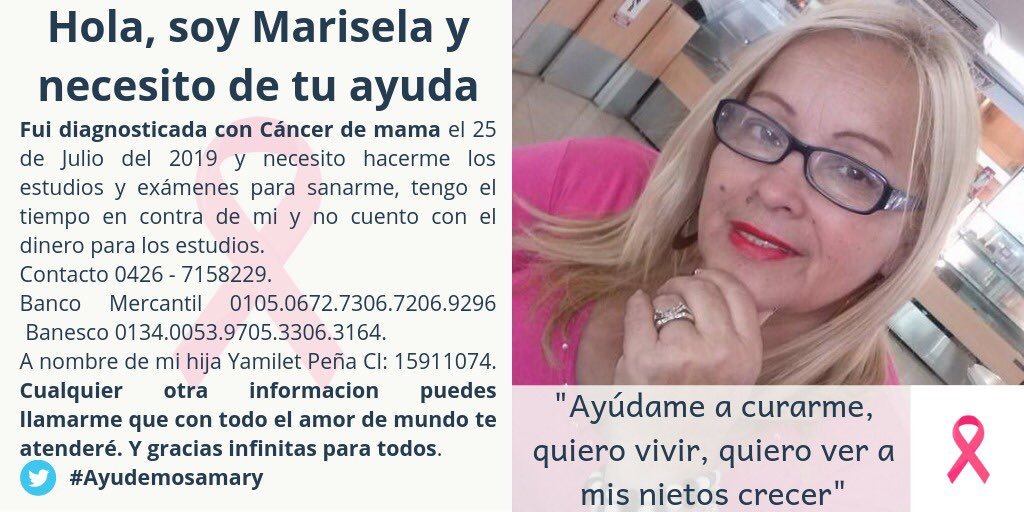 Yamiletph's tweet photo. Mi familia de Twitter, les pido #ayuda para compartir la campaña de #GoFundme de mi Madre #cancer #cancerdemama #ServicioPúblico  https://t.co/CClQoe852V mi mama ya empezó la quimioterapia y necesito ayuda para los gastos de exámenes y de su alimentación #retwitt #ayudame https://t.co/0FgdkJdPX4