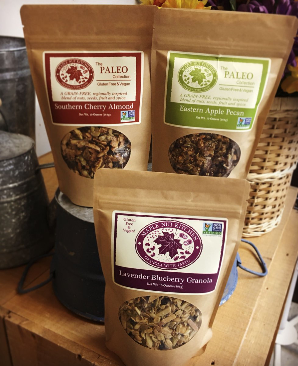 EarthwardNH's tweet photo. Have you heard of @MapleNutKitchen? They're a local company from Swanzey NH that makes delicious gluten free and vegan granola mixes! We now carry their lavender blueberry granola, as well as the southern cherry almond and eastern apple pecan which are both paleo friendly! https://t.co/TBlS8XmTkW