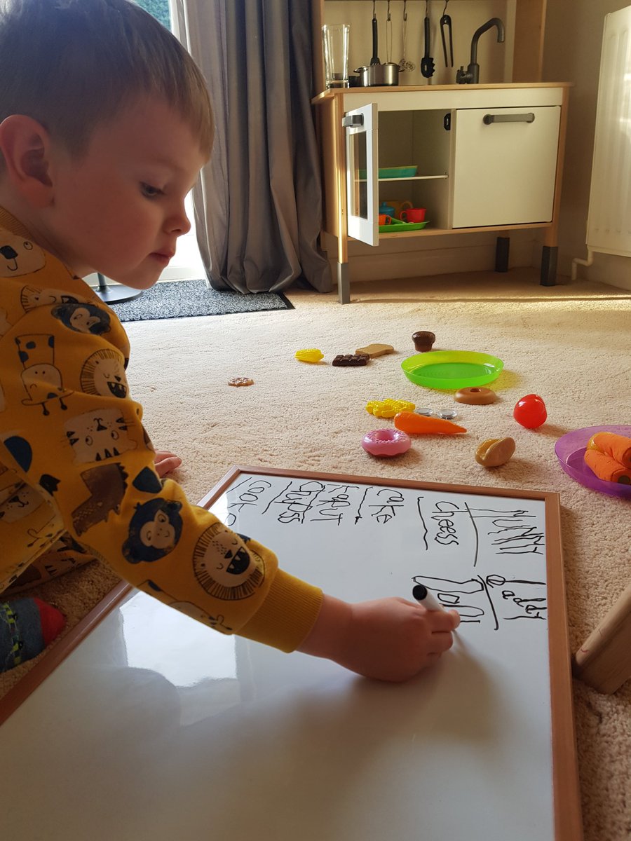CarrieESpear's tweet photo. @EYFSButterflies Hugo has been writing a list of the food he will cook mummy &amp; Daddy. https://t.co/z3wBs6wUKI