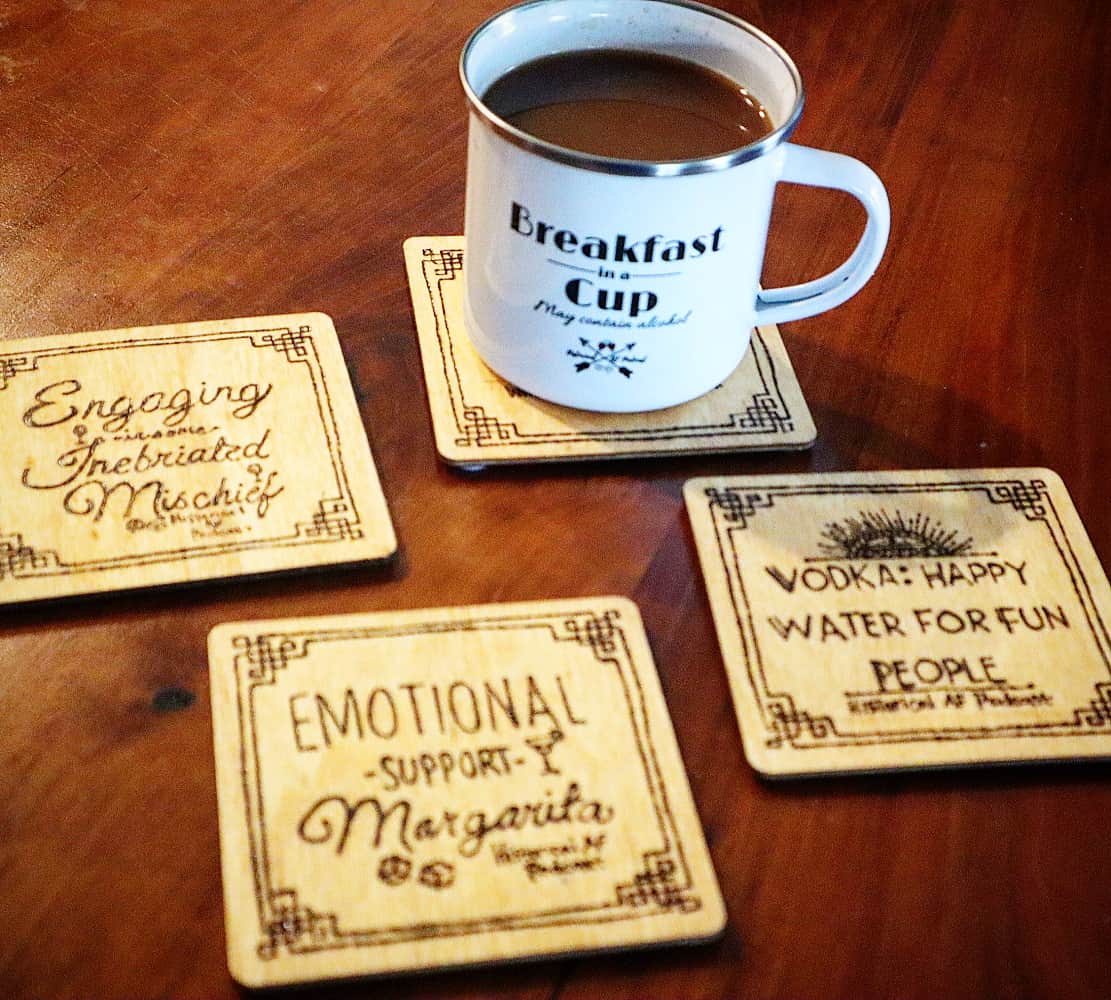 HistoricalAFPod's tweet photo. Inspired by our dear guest @audryfaye, this cup will get you through any morning!

*Mug is in our merch store &amp; coasters are hand burned by Kyna!*

#coffee #coffeemug #breakfastinacup #podcast #history #funny #woodburning #CoffeeAddict https://t.co/sOlm69tetN