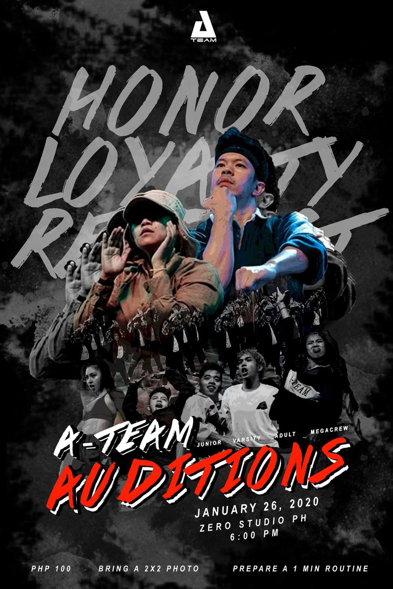 #ChoreoCup2020 | JAN 25
6PM @ Power Mac Center, Spotlight
CASH PRIZE: PHP 25,000
Audience fee - PHP 200

#ATeamAuditions2020 | JAN 26
6PM @ <a href="/zerostudioph/">ZERØ Studio</a> 
Audition fee - PHP 100 
***Bring a 2x2 photo &amp; Prepare a 1 min routine