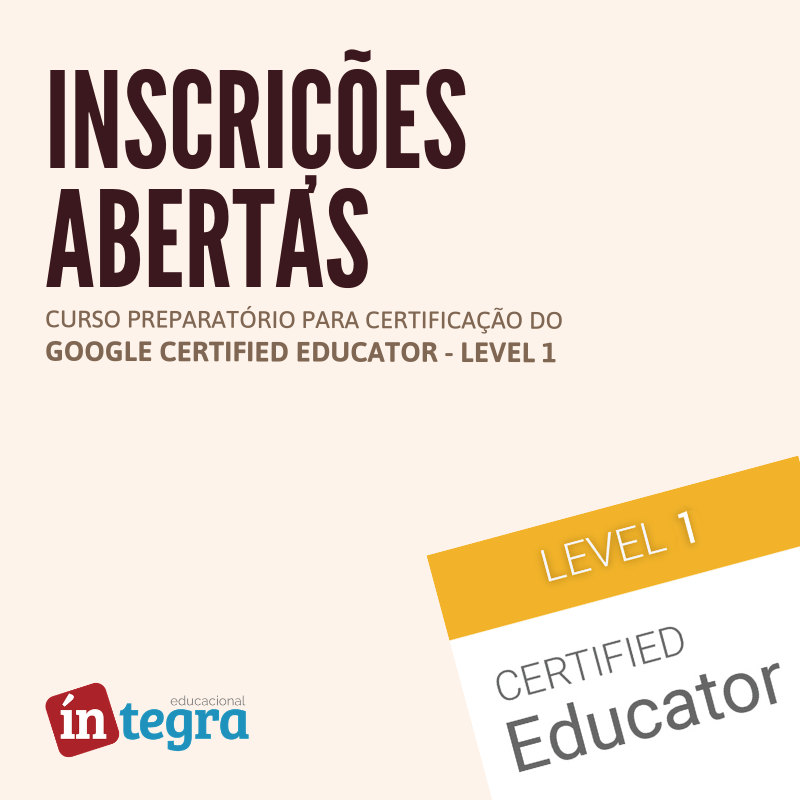 integraeduc's tweet image. Última semana para se inscrever no curso de preparação pra a certificação como Educador Certificado Google - L1. Venha aprender conosco sobre como o Google for Education pode transformar suas aulas e sua carreira.
Acesse: sympla.com.br/formacao-educa…
#googlecertifiededucator #GoogleET