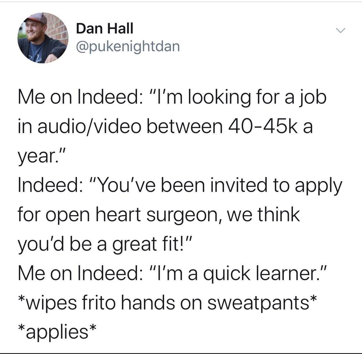 AdultingJane's tweet photo. Feeling cute, might apply #adulting #jobsearch #surgeon #adultingwithjane https://t.co/Wym4NJTA5F