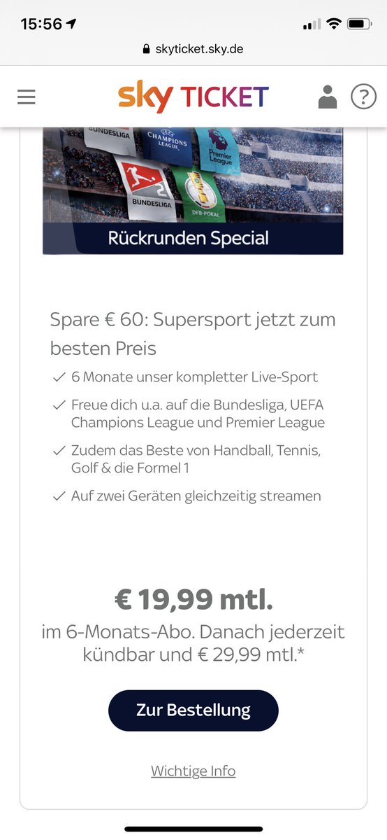 Mr_Groom's tweet photo. @Sky_Service hey, das chance hätte eigentlich gerne Euer Rückrunden Paket gebucht leider kommt bei der Buchungsseite dann immer nur das normale Paket für 29,99 monatlich kündbar https://t.co/I5YPNSr74a