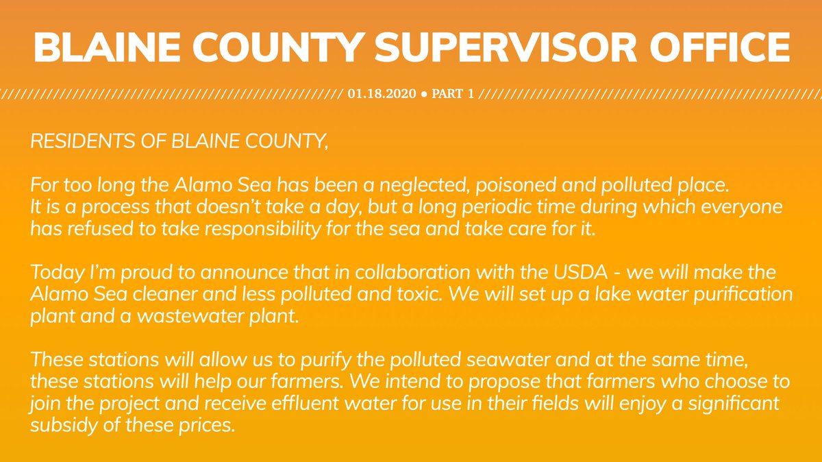 TerryKennedy_'s tweet photo. I'm proud to announce that with the help of the USDA, we will clean the Alamo Sea and we will help our farmers. 
More info about the project can be found on: 
https://t.co/QsSTe4Lqy4 https://t.co/bfb1G0zer3