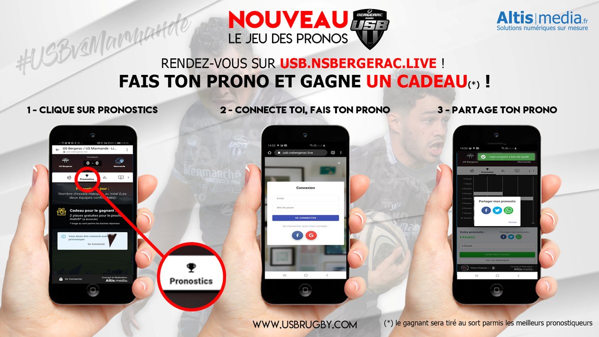 RugbyUsb's tweet photo. ⚫️⚪️⚫️ NOUVEAU ! Le jeu des pronos 🏆 #USBvsMarmande ! Cliquez sur ce lien ➡️ https://t.co/VS24nbmQzb ➡️ Cliquez sur #Pronostics ➡️ Connectez-vous et tentez de gagner un cadeau ! 🎁 https://t.co/CCv2d2cvJa