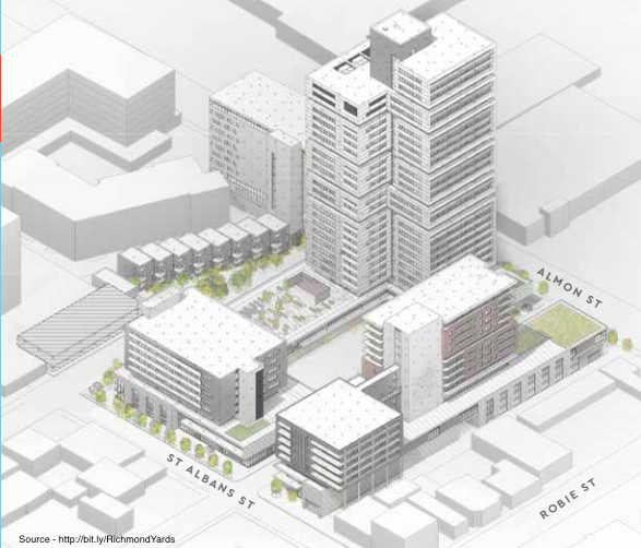 DevelopmentDuff's tweet image. Updated Renderings &amp;amp; Name - Richmond Yards, Almon St / St. Albans St. - 500+ Units, 46k+ sq/ft retail space + office space, 600 underground parking spots. Phase 1 ready for Summer 2022. #Halifax