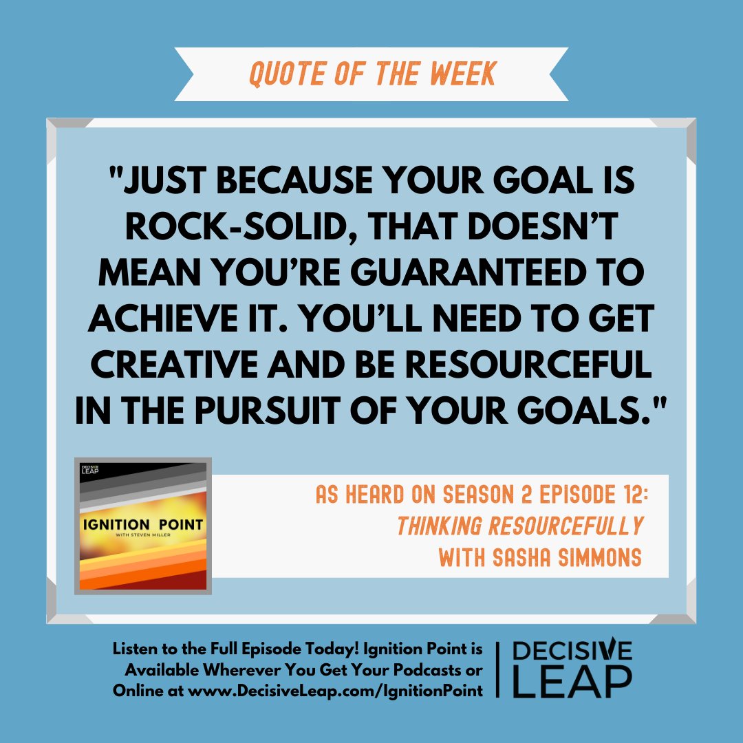 SteveMiller's tweet image. #Resourcefulness isn’t reserved for when shit hits the fan. Be #proactive and think #resourcefully about what you’ve got at your disposal when you’re setting your #goals. 🚀 For more, listen to this week’s #IgnitionPoint #podcast with @thesashasimmons: bit.ly/S2E12-Resource…