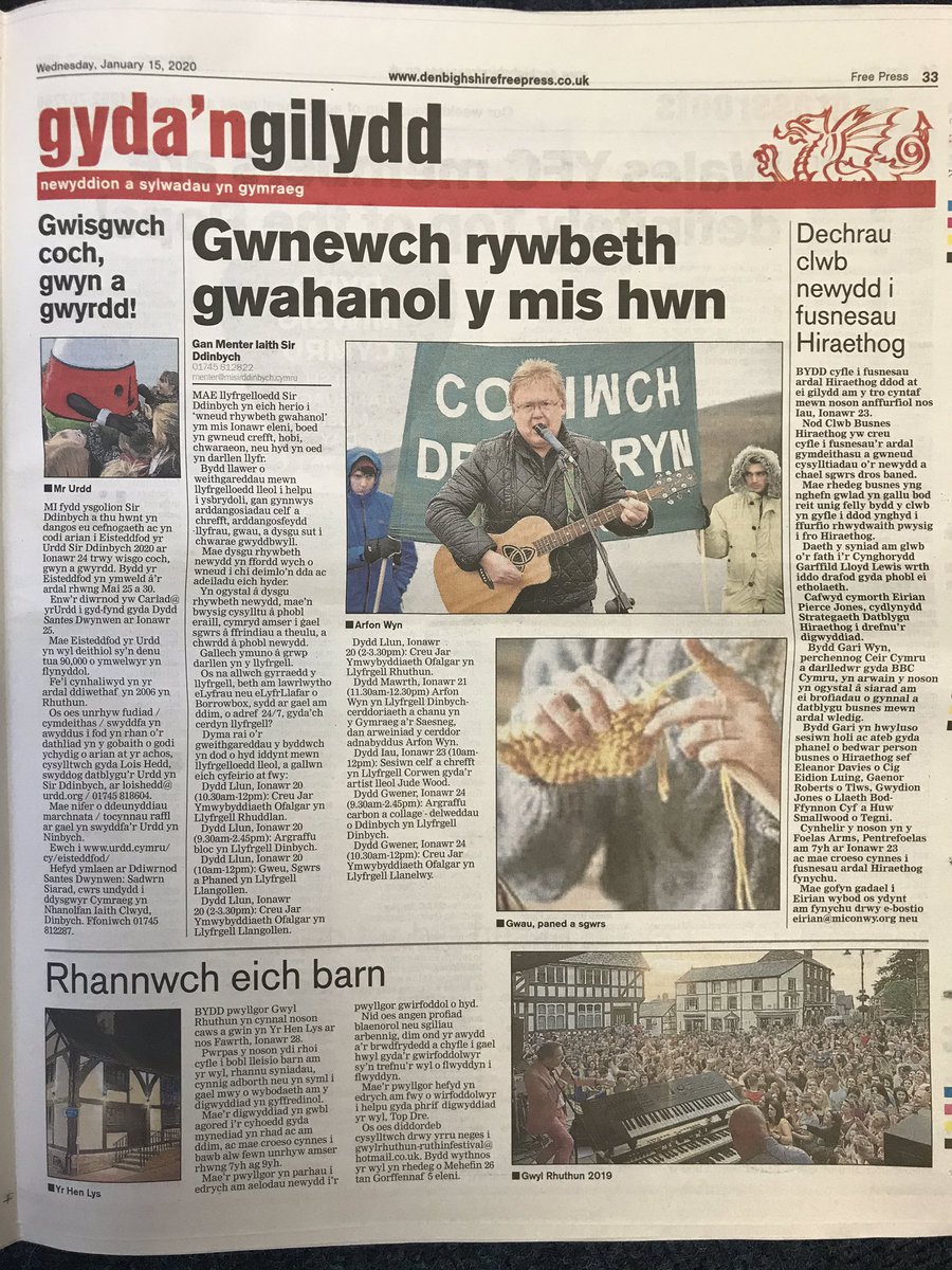 MIDinbych's tweet photo. Yn y newyddion yr wythnos hon / in this week’s @DenbighshireFP @LlyfrgellDinb @UrddDinbych @PADURDD2020 Clwb busnes newydd i @Hiraethog a chyfle i leisio barn a rhannu syniadau gyda phwyllgor @gwylRhuthfest . https://t.co/11mvMXZH2r